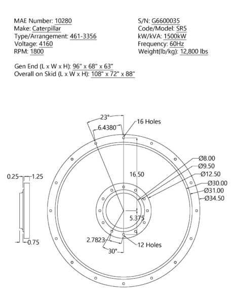  1500 kW - 4160 V  Alternators/Gen ends