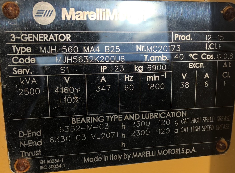  2000 kW - 4160 V  Alternators/Gen ends