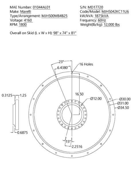  1500 kW - 4160V  Alternators/Gen ends