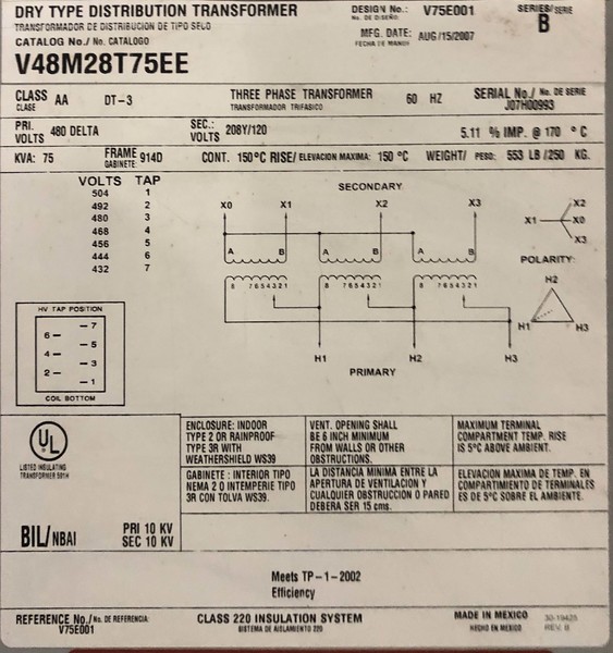  Transformer 75 kVA Used 