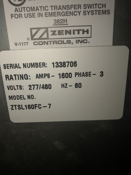 Zenith ATS -1600 Amps Used Transfer Switches | Mid-America Engine
