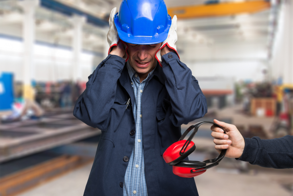 A man disturbed by the noise of generator