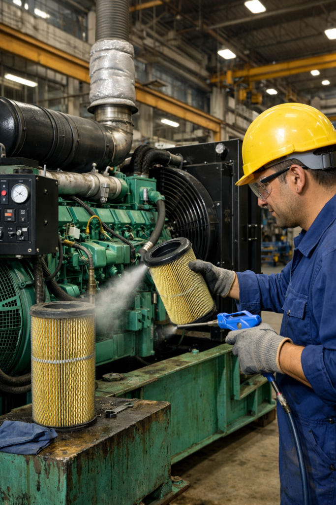 What Causes Industrial Engine Failures — And How You Can Prevent Them 2 Maintenance worker cleaning air filter
