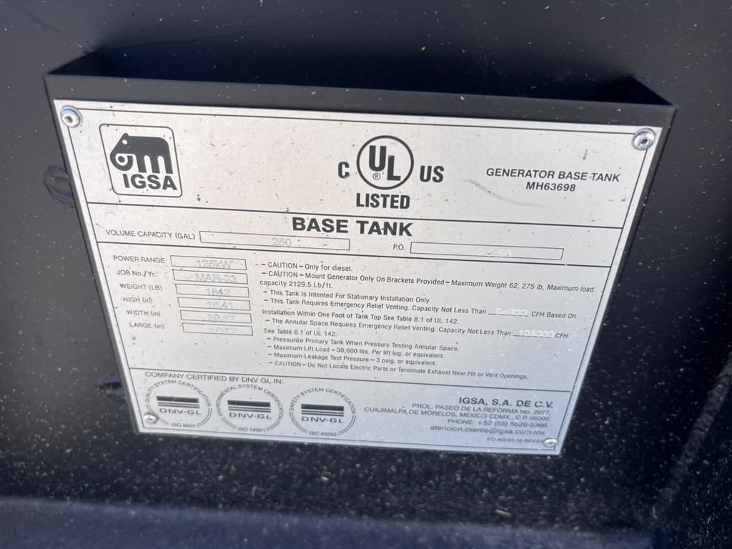 Sub-base fuel tank on an EPG Model 125P 125 kW diesel generator